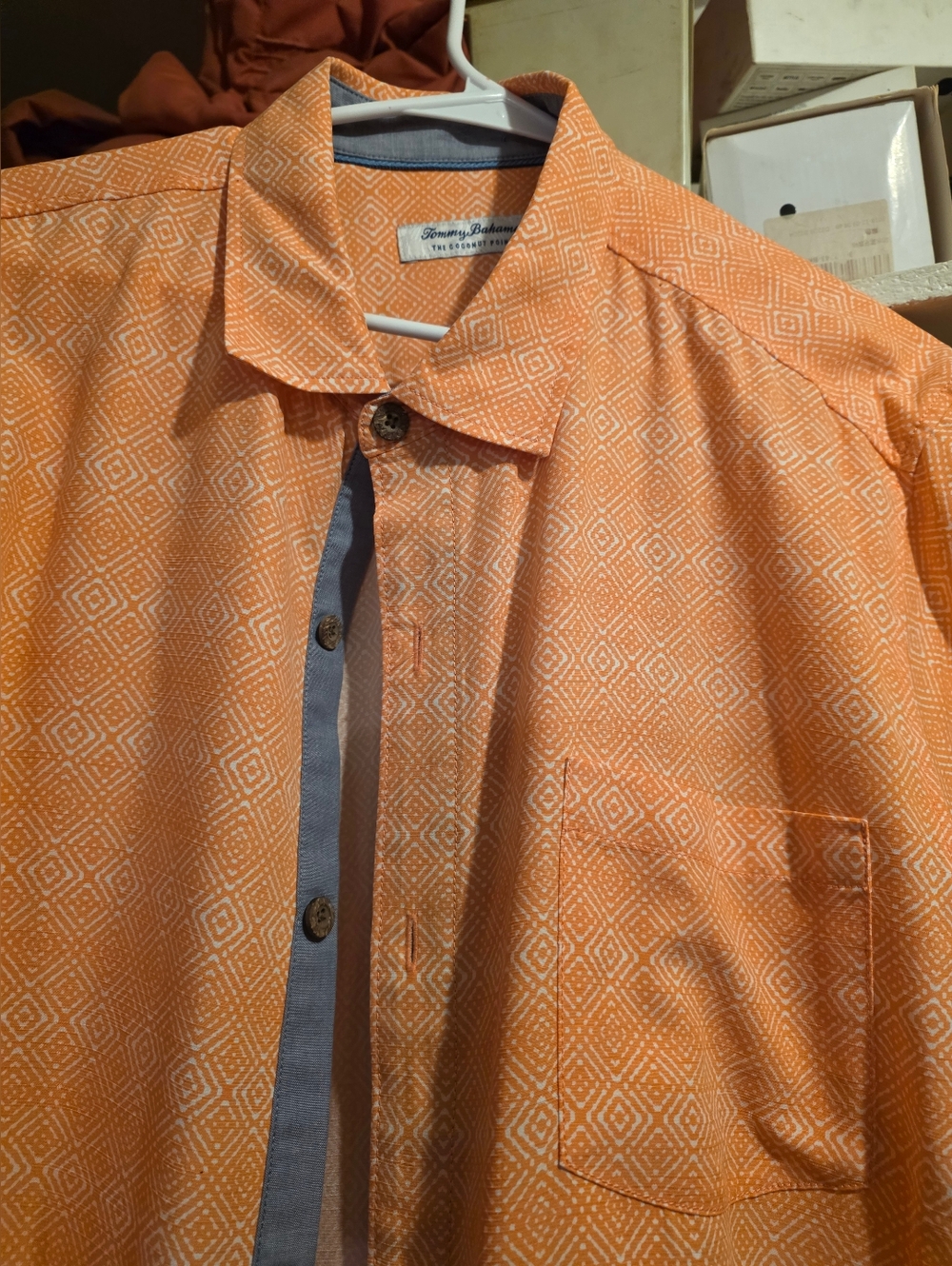 Tommy Bahama Orange Diamond-Print Short-Sleeve Button Shirt